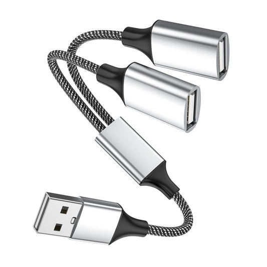 Fidioto USB A Splitter, USB A Male to 2 Female USBA Y Splitter, USB Splitter 1 in 2 Out Support Charging and Data Transfer for Printer/Keyboard/Flash