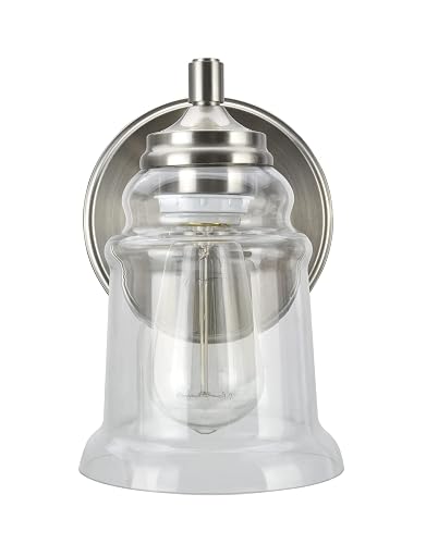 Aspen Creative 62081A, One-Light Metal Bathroom Vanity Wall Light Fixture, 5 1/2" Wide, Transitional Design in Brushed Nickel with Clear Glass Shade