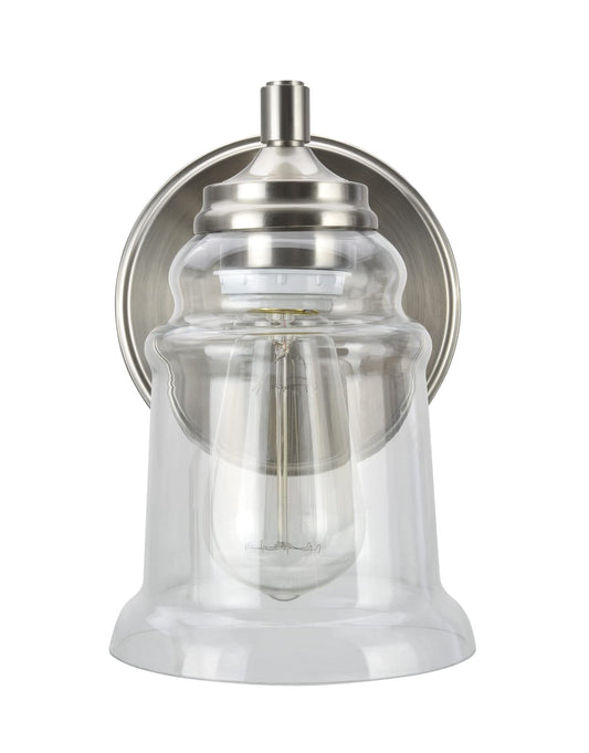 Aspen Creative 62081A, One-Light Metal Bathroom Vanity Wall Light Fixture, 5 1/2" Wide, Transitional Design in Brushed Nickel with Clear Glass Shade
