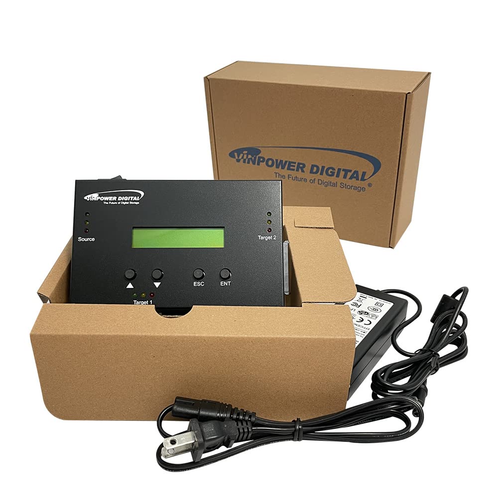 Vinpower 1 to 2 SATA 2.5" & 3.5" Hard Disk Drive/Solid State Drive (HDD/SSD) Clone Duplicator and DOD Level Eraser