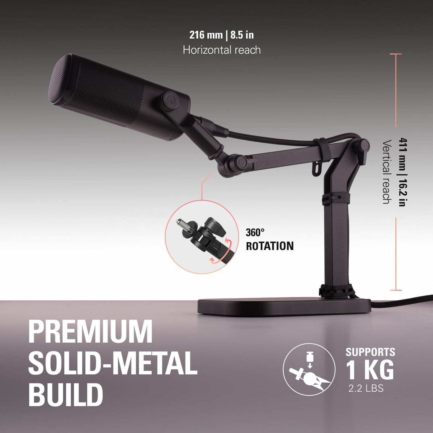 Elgato Wave Desk Stand - Adjustable Mounting Arm for Microphones, Works, HyperX, Rode, Fifine, Shure and More Mics, Compatible 1/4, 3/8 & 5/8 Thread