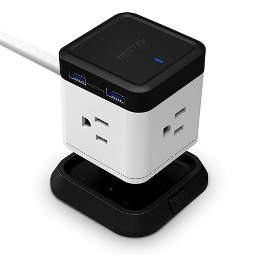 BESTEK Power Strip with USB, Multiple Plug with 3 Outlets 4 USB, 5 ft Extension Cord,Flat Plug Surge Protector Tower,Power Delivery Charging for Dorm
