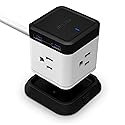 BESTEK Power Strip with USB, Multiple Plug with 3 Outlets 4 USB, 5 ft Extension Cord,Flat Plug Surge Protector Tower,Power Delivery Charging for Dorm