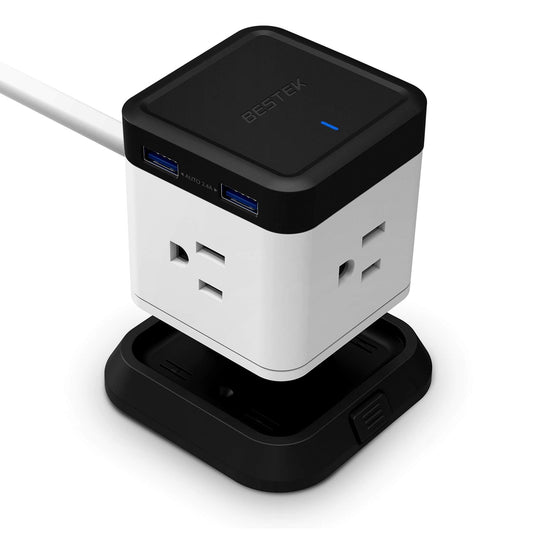 BESTEK Power Strip with USB, Multiple Plug with 3 Outlets 4 USB, 5 ft Extension Cord,Flat Plug Surge Protector Tower,Power Delivery Charging for Dorm