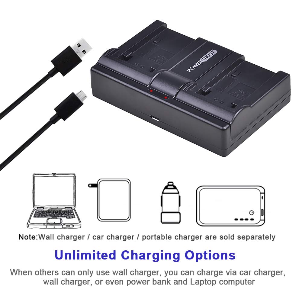 PowerTrust 2-Pack 3.7v BP-727 BP727 Battery and Dual Rapid Charger for Canon Vixia HF R70, HF R72, HF R700 HFM50, HFM52, HFM500, HFR30, HFR32, HFR300