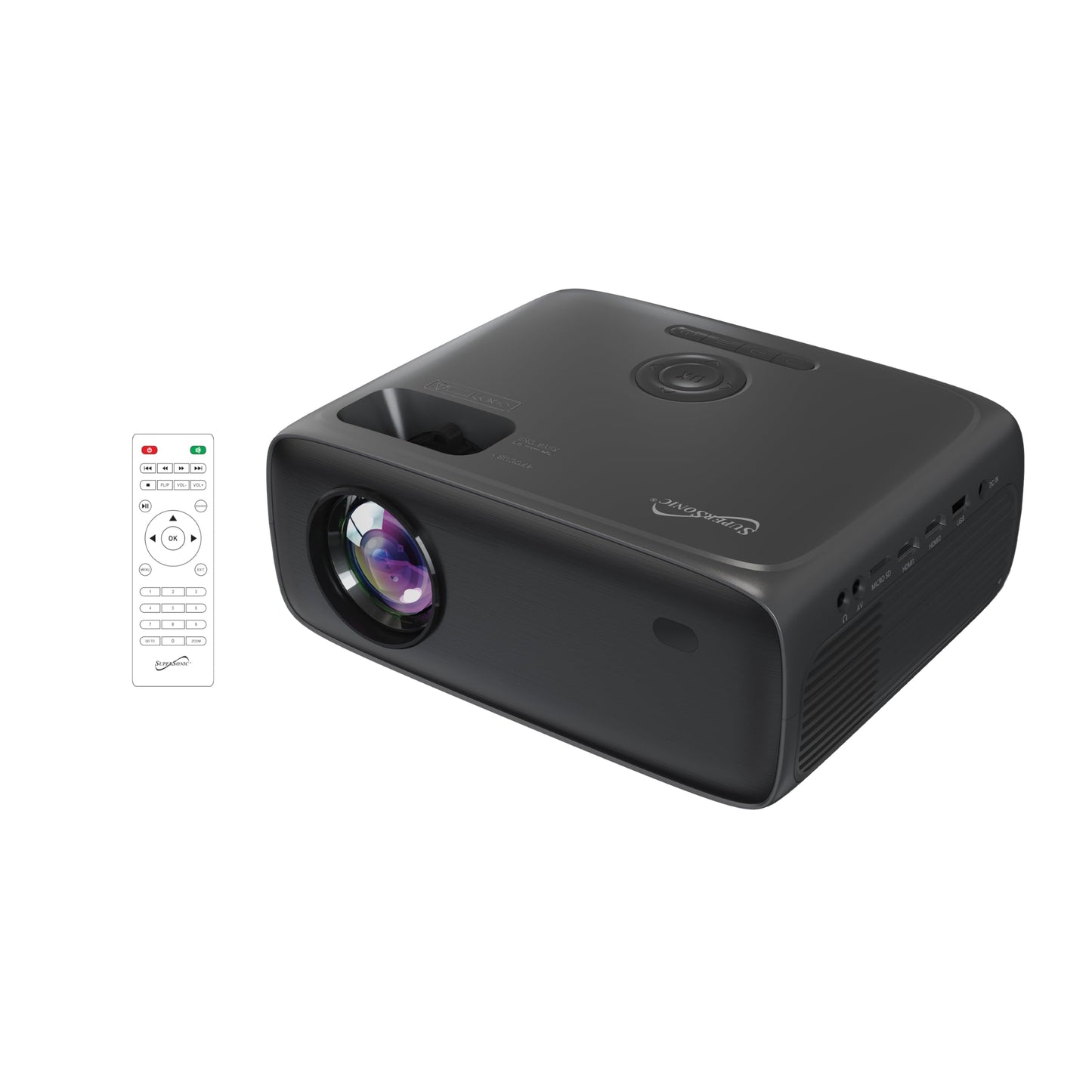 Supersonic SC-282P Full HD 1080P LED Projector with Bluetooth, 7800 Lumens, LED 4" LCD, 40-150" Display, HDMI/USB/SD/AV Inputs, 20,000Hr Lamp