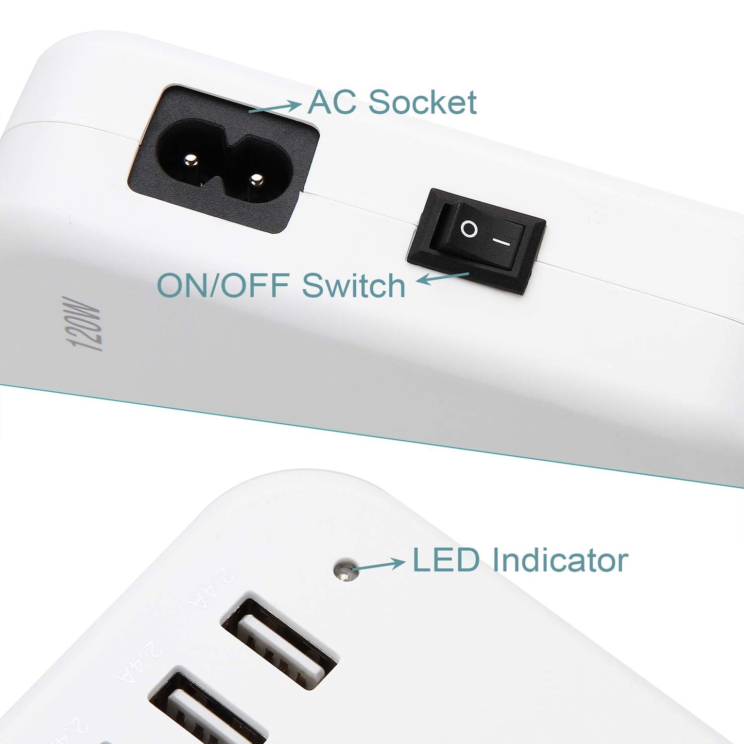 USB Charging Station 120W 24A 10-Port International Charger Hub for Multiple Devices iPhone XR XS 8/7/6s/6 Plus/5S, iPad Pro/Air2/ Mini, Galaxy