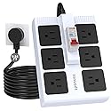 GFCI Power Strip with 9.84ft Heavy Duty Extension Cord, 6-Gang (1875W/15A) with 30mA RCBO Circuit Breaker for Home, Workshop, Garage, Covered Outdoor