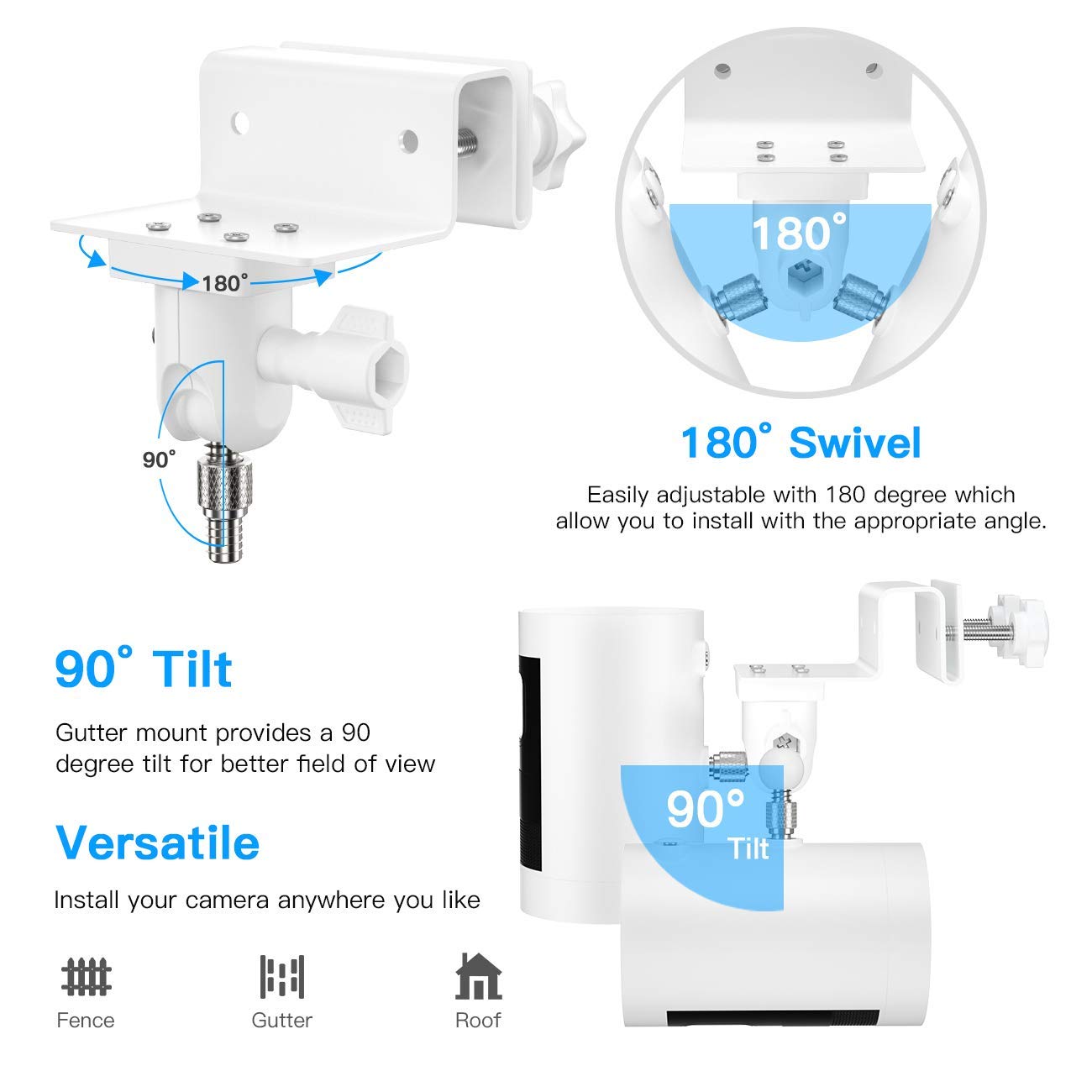 HOLACA Gutter Mount for Stick Up Cam Battery/Plug-in/Pro and Ring Outdoor Cam Plus HD Security Camera-Weatherproof-Give a Perfect Angle for Your Ring