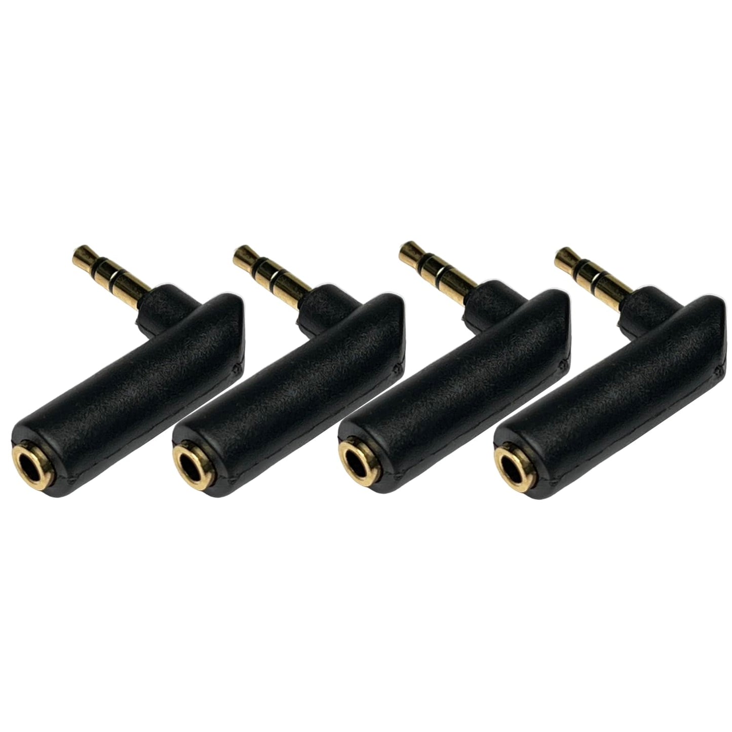 CESS 3.5mm Right Angle Male to Female Stereo Adapter, L Shape AUX Extender, Gold Plated Plug, 4 Pack