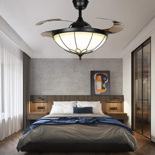 Fandian 42” Vintage Ceiling Fan with LED Light Remote Control Retractable Blades Chandelier, 3 Speeds 3 Light Changes Ceiling Lighting Fixture
