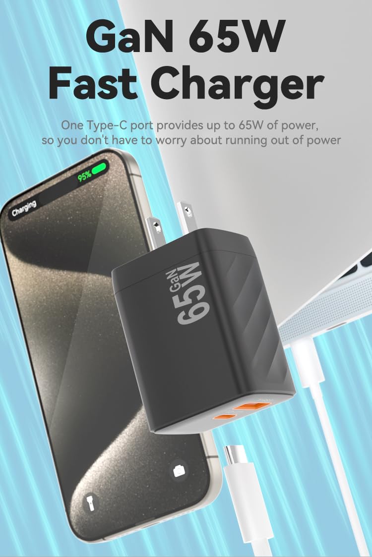 CUGUNU 65w USB C Charger Block, GaN Nano Super Fast Charging Wall Plug Port Pd Dual A & Type C Power Adapter Brick Cube for MacBook Pro/Air, iPad
