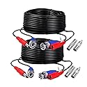2-Pack 60ft Black Pre-Made All-in-One BNC Male to Male Video and Power Cable Wire Cord with RCA Connector for CCTV Security Camera