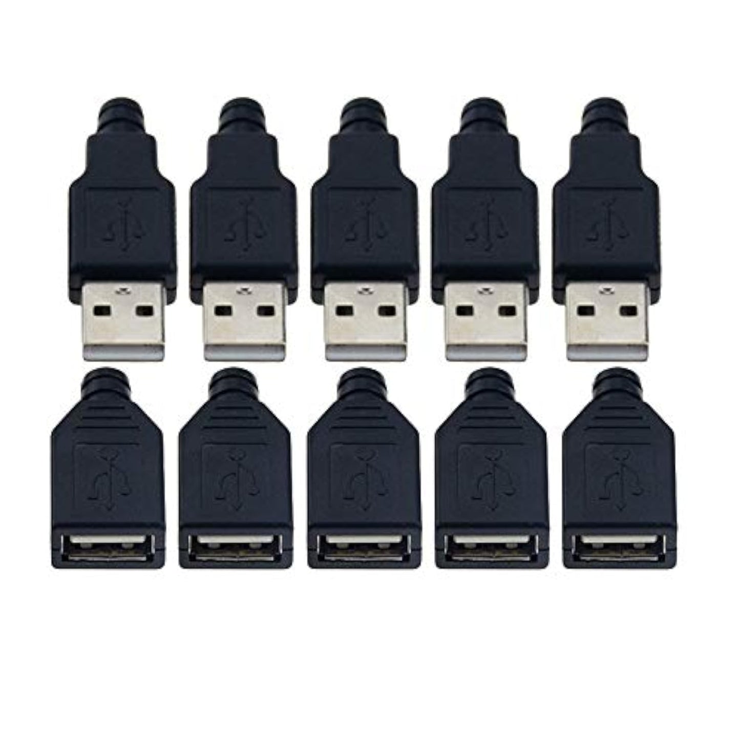 VizGiz 10 Pack USB Plug Replacement 4 PIN Type A Female Male Socket Connector Solder Terminal Repair AWG Wire Cable DIY Kit Jack for Fan LED Strip