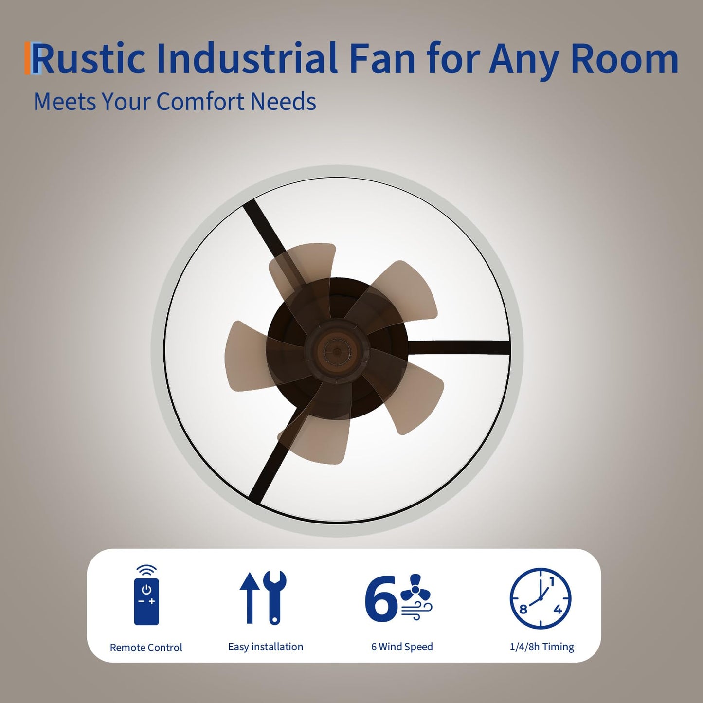 GarveeHome 20 Inch Fandelier Caged Ceiling Fans with Lights and Remote, 10%-100% Dimmable, Rustic Bladeless Ceiling Fan, Small Farmhouse Fan Lights