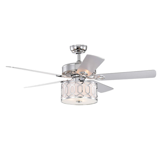 Warehouse of Tiffany Muzanne Chrome 52-Inch 5-Blade Geometric Pattern Metal/Plastic Lighted Ceiling Fan