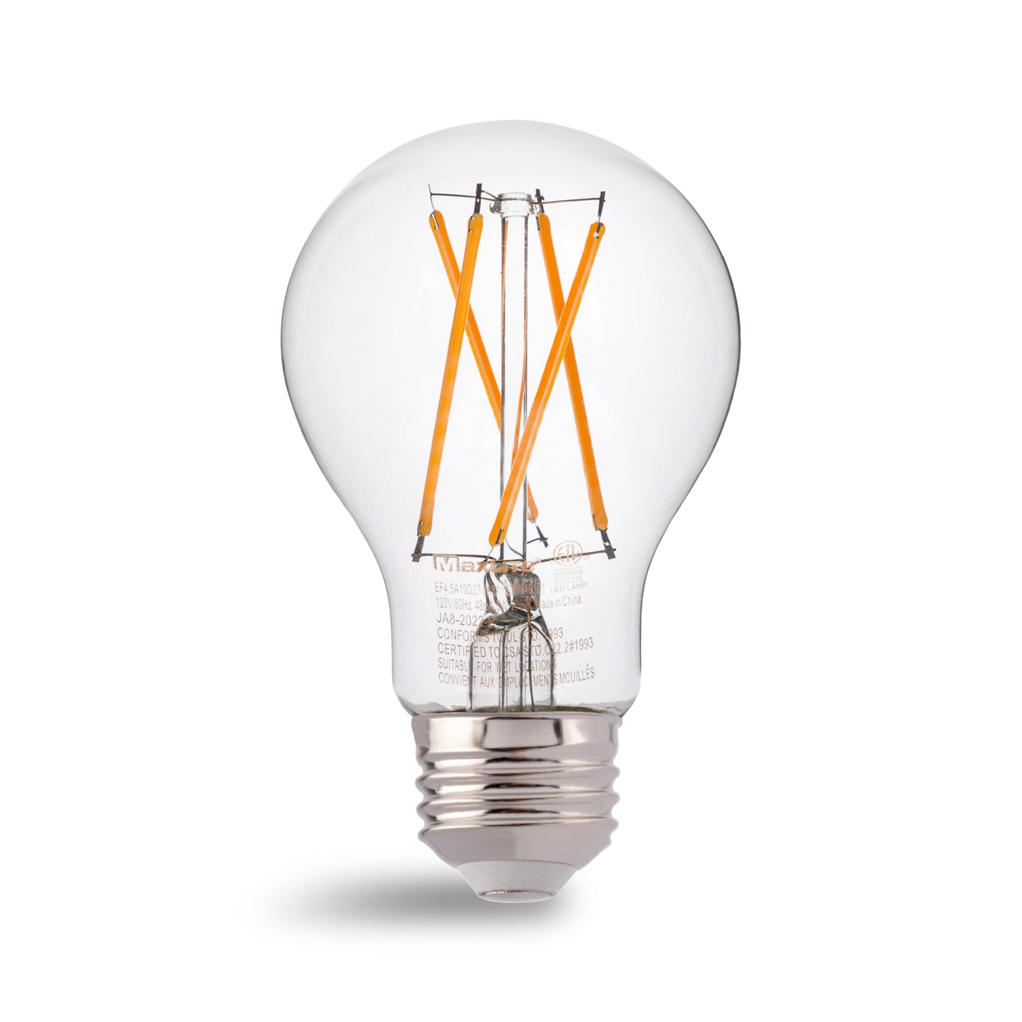 Maxlite EF8.5A19D927/JA81 8.5W A19 Dimmable LED Bulb, Enclosed Clear Filament, 2700K Warm White Light, JA8 Listed - CRI 90, 60W Equivalent, 800