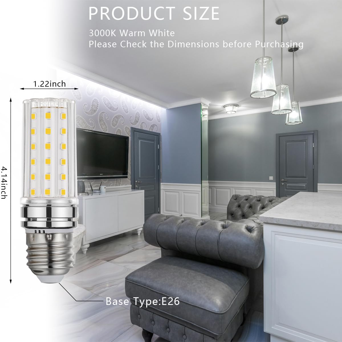 BOGAO E26 LED Bulb, 12W 6000K White LED Bulbs, 80-100W Equivalent, E26 Base, 1200 Lumens (4 Pack White)