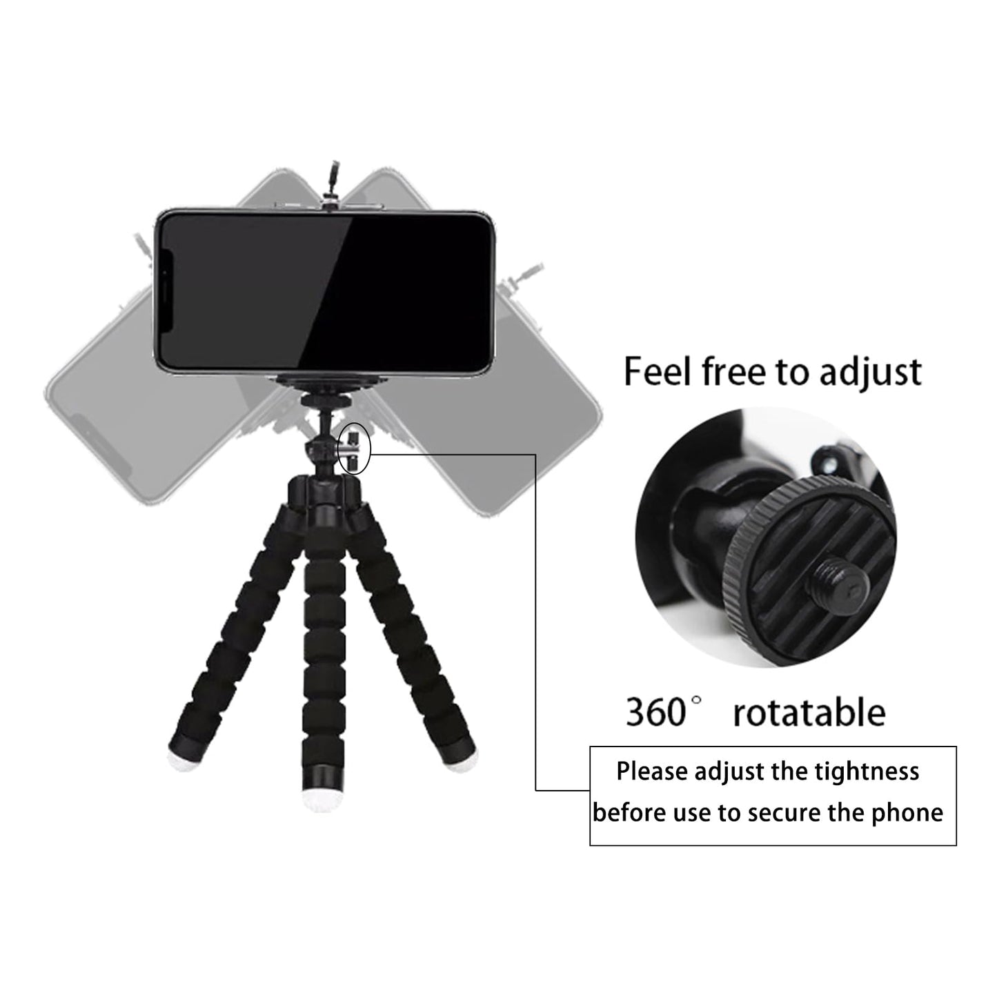 Mini Tripod,Sponge Tripod with Phone Holder Flexible Bracket with Wireless Remote and Smartphone Clamp,for Mobile Phones and Cameras