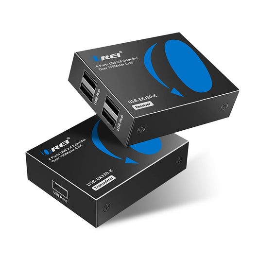OREI USB Over Ethernet Extender Upto 330 Feet - Extends USB 2.0 Signals Over LAN Ethernet with 2 Ports - Power Over Cable, Long Distance Extension