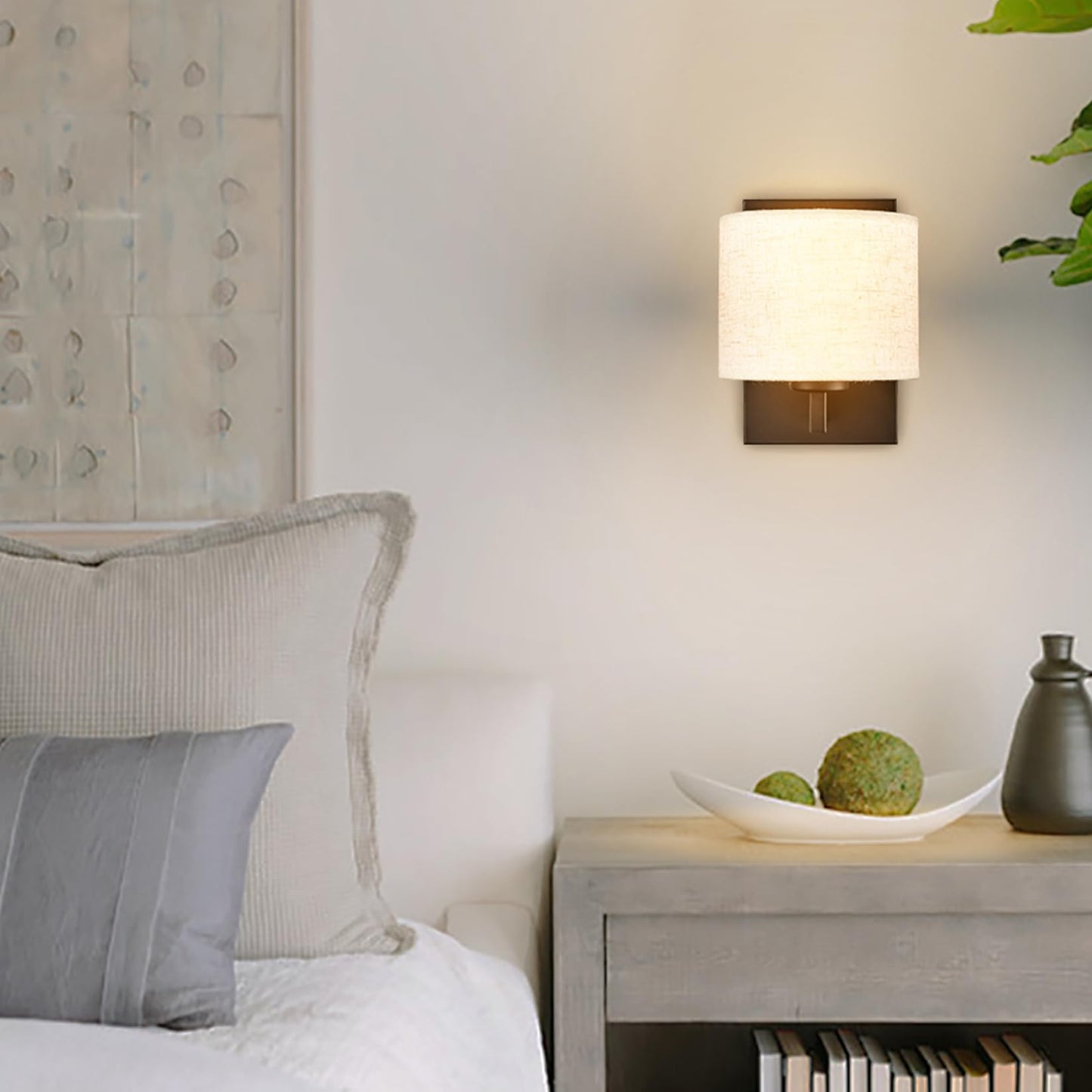 SAMTEEN Farmhouse Black Wall Sconces Set of Two Modern Fabric Shade Sconces Wall Lighting Black Wall Lamp with Drum Shade for Bedroom Bedside Living