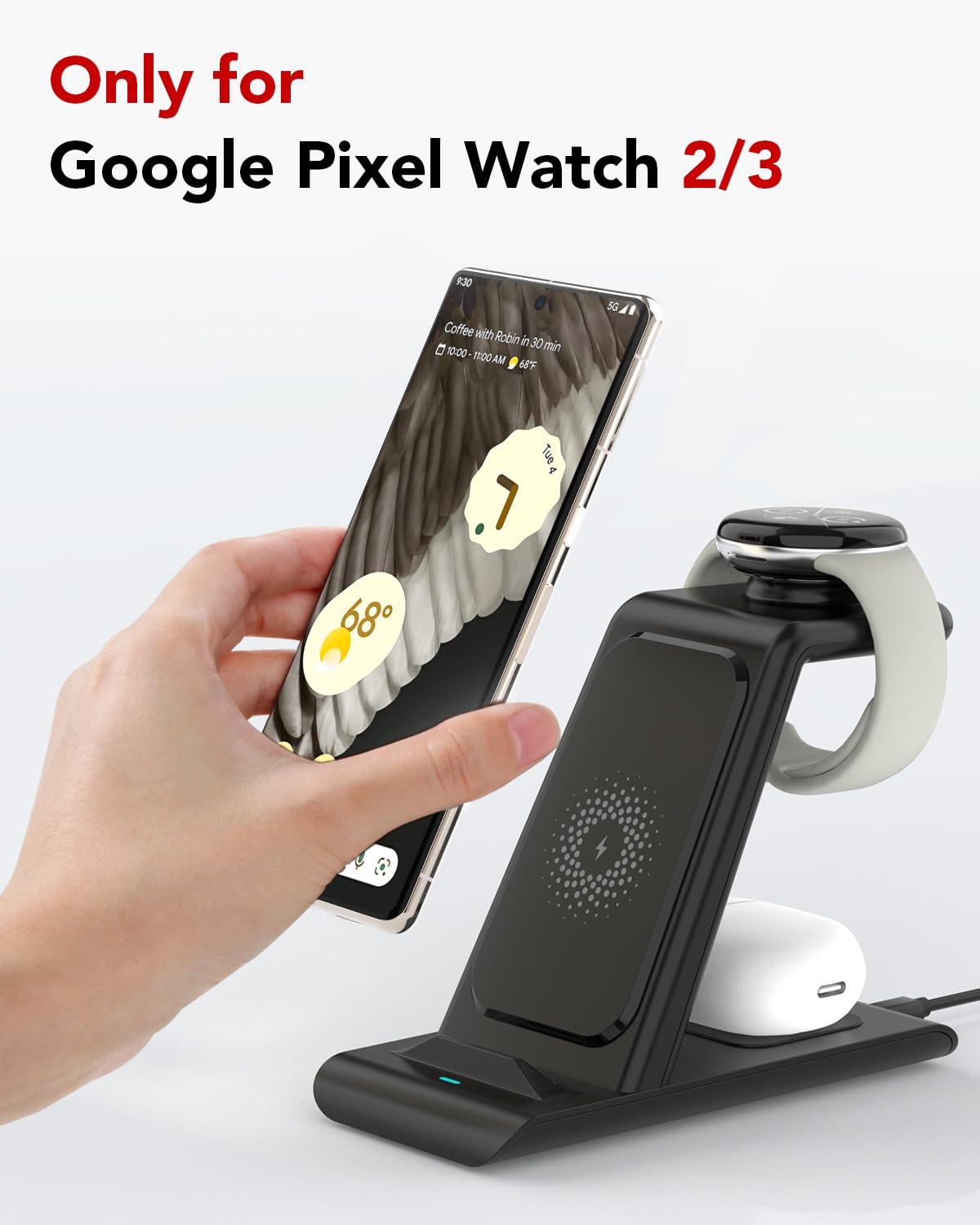 Upgraded 3 in 1 Wireless Charger for Google Pixel Watch 3/2, for Pixel 10/10 Pro/10 Pro XL/9 Pro/9/Fold/8,Buds Pro 2/Pro,Wireless Charging Station