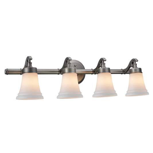 Aspen Creative 62067, Three-Light Metal Bathroom Vanity Wall Light Fixture, 30 1/2" Wide, Transitional Design in Rustic Pewter with White Opal Glass