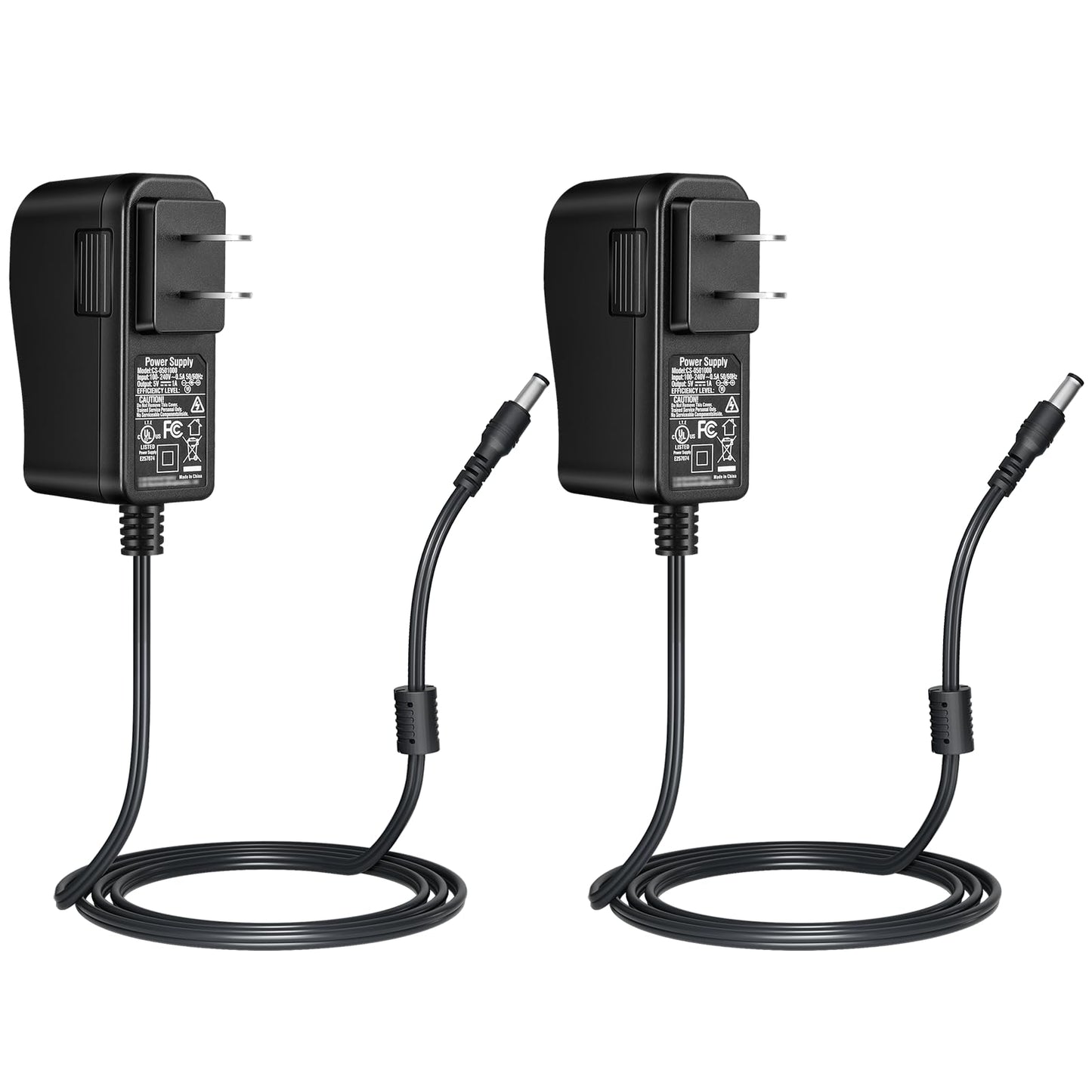 2-Pack AC to DC 5V 1A Power Supply Plug 5.5mm x 2.1mm UL Listed FCC