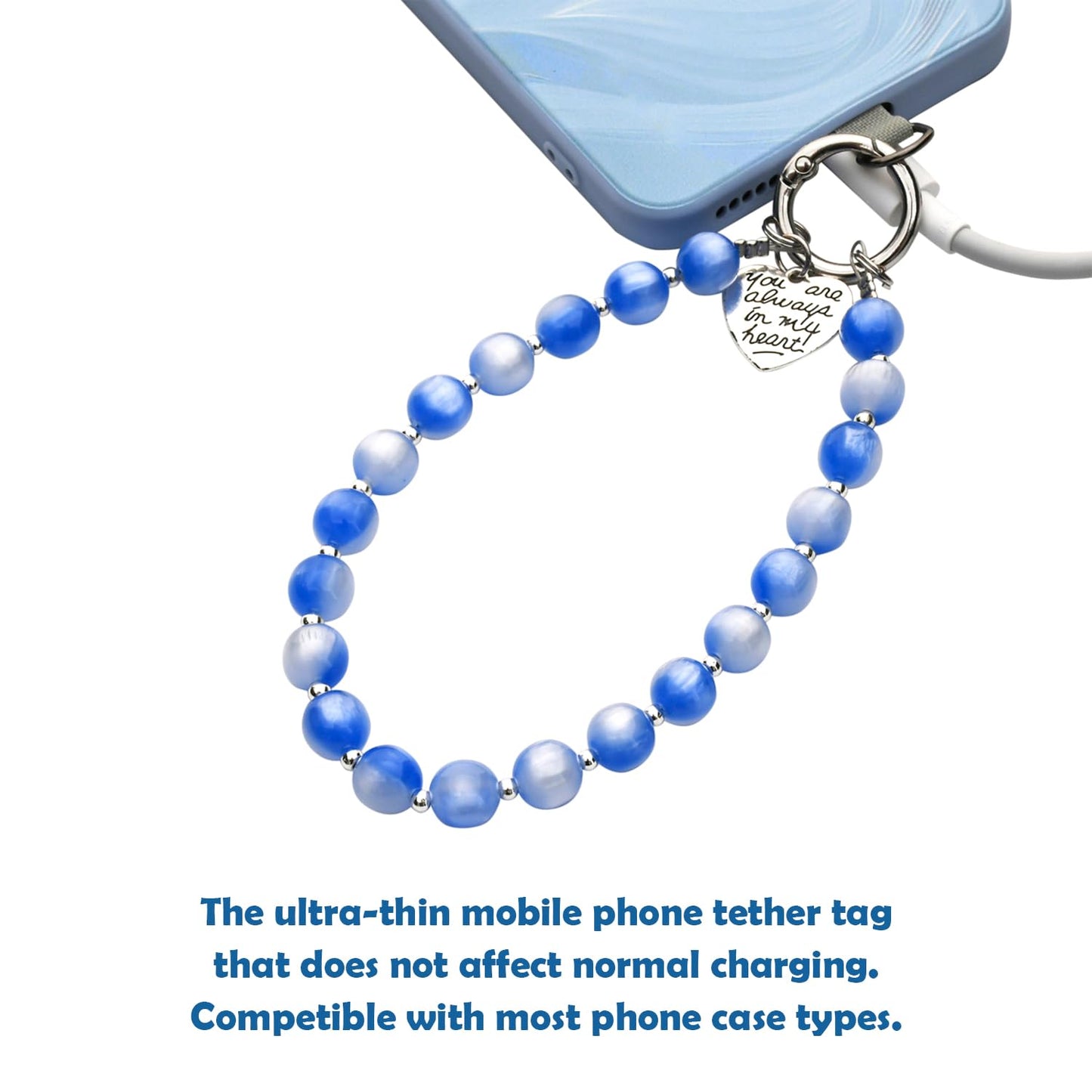 NUANJUYU Vibrant Beaded Phone Lanyard | Handmade Strap for Phone, Keys, Purse, Bag | Anti-Drop Safety Gift (Ocean Blue)
