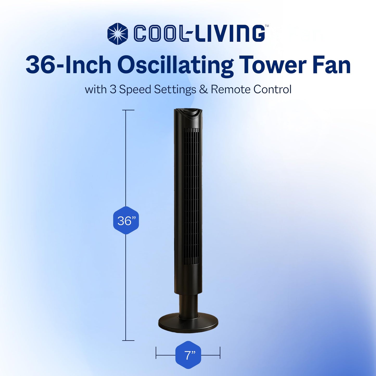 Cool Living 36-Inch 3-Speed Oscillating Tower Fan w/ Remote