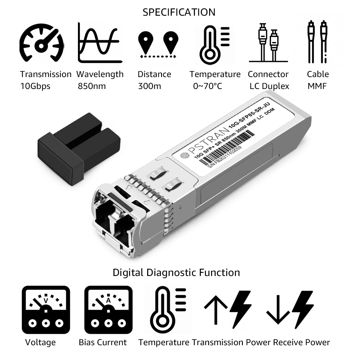 OPSTRAN 10GBASE-SR SFP+ Optical Transceiver Module Compatible with Juniper QFX-SFP-10GE-SR EX-SFP-10GE-SR SRX-SFP-10GE-SR 10Gbps 850nm 300m DDM Duplex