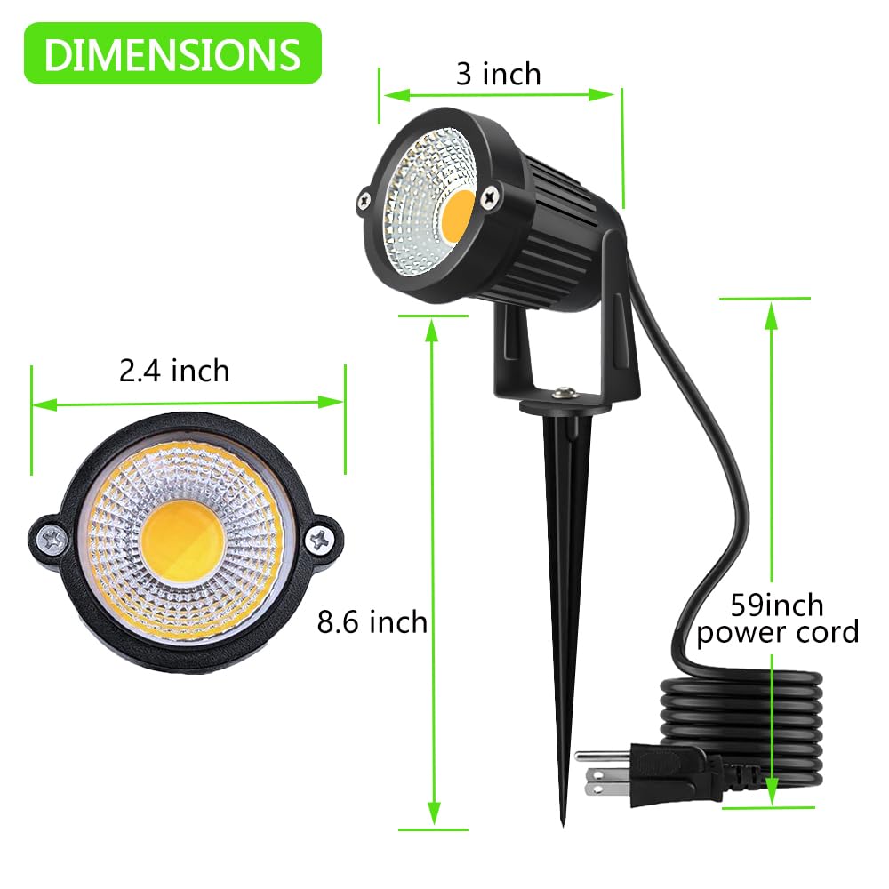 Romwish LED Landscape Spotlight 5W, Outdoor Landscape Lighting 120V Plug-in, 550LM Waterproof LED Landscape Lights, Landscape Spot Lights for Yard