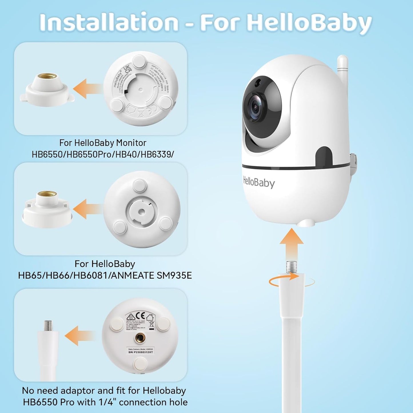 Flexible Baby Monitor Mount Bracket for Hello Baby HB6550/Pro/Plus/HB65/HB66/HB6339/HB248 and ANMEATE SM935E, 17.15 Inch Twist Stand Suitable for Crib