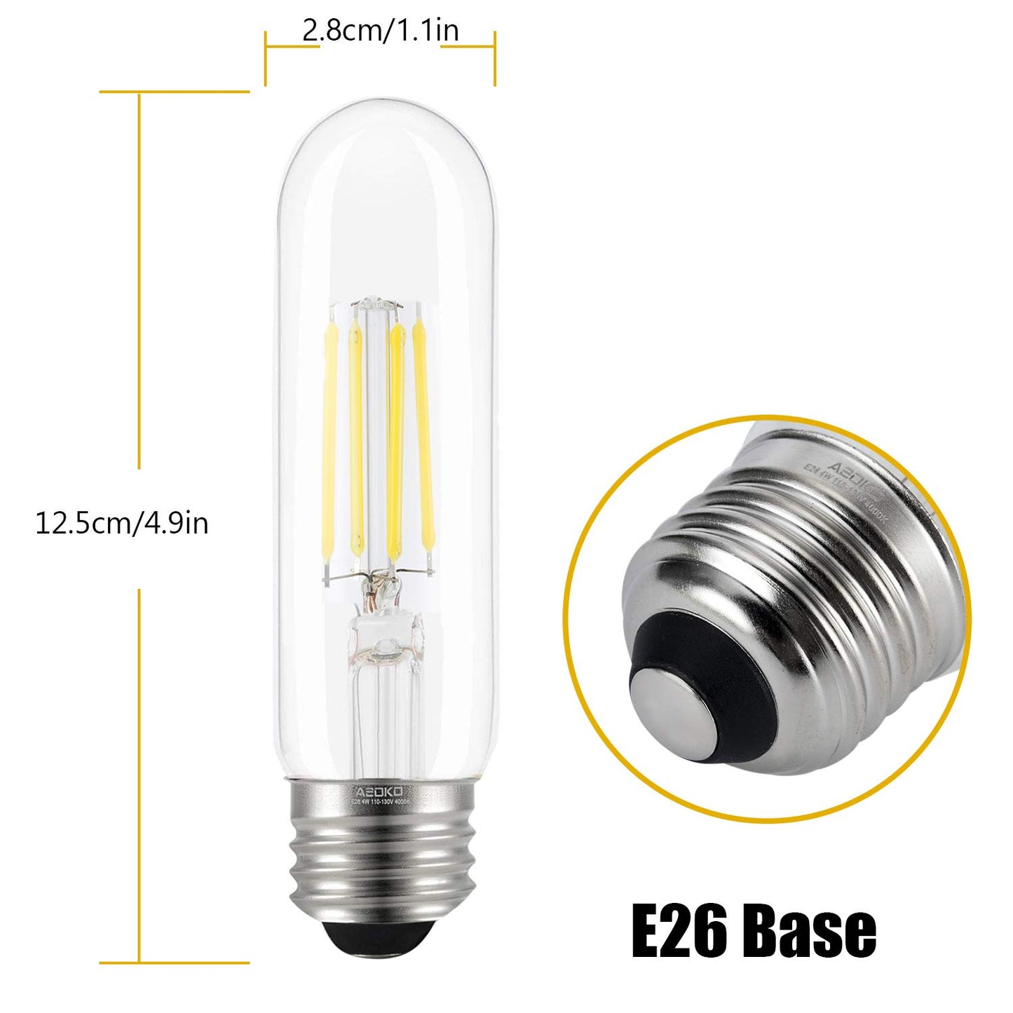 ASOKO T10 LED Edison Bulb 4W, Dimmable 4000K Daylight, E26, 3-Pack