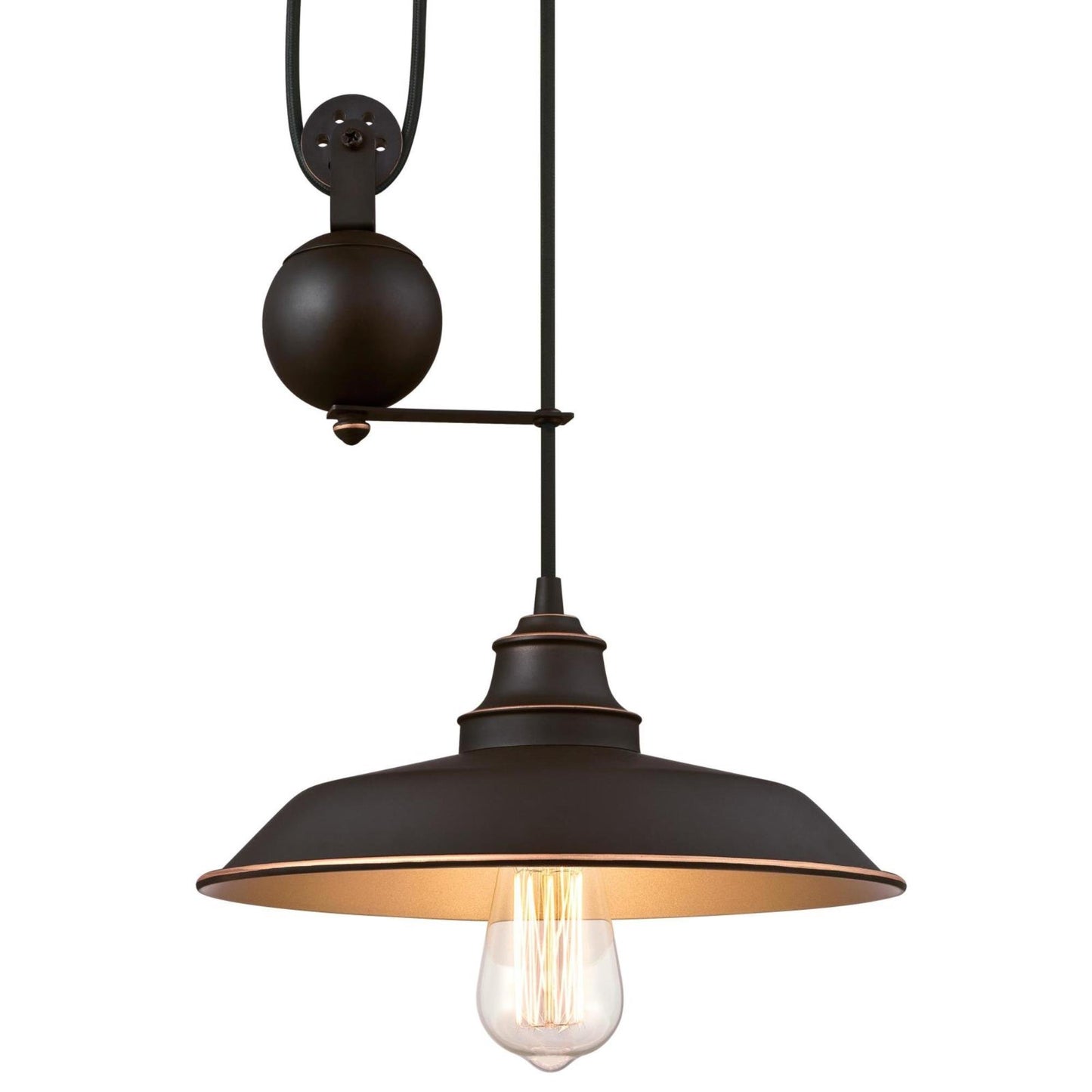 Westinghouse Lighting 6363200 Iron Hill One-Light Pulley, Oil Rubbed Bronze Finish with Highlights and Metal Shade Indoor Pendant, 1