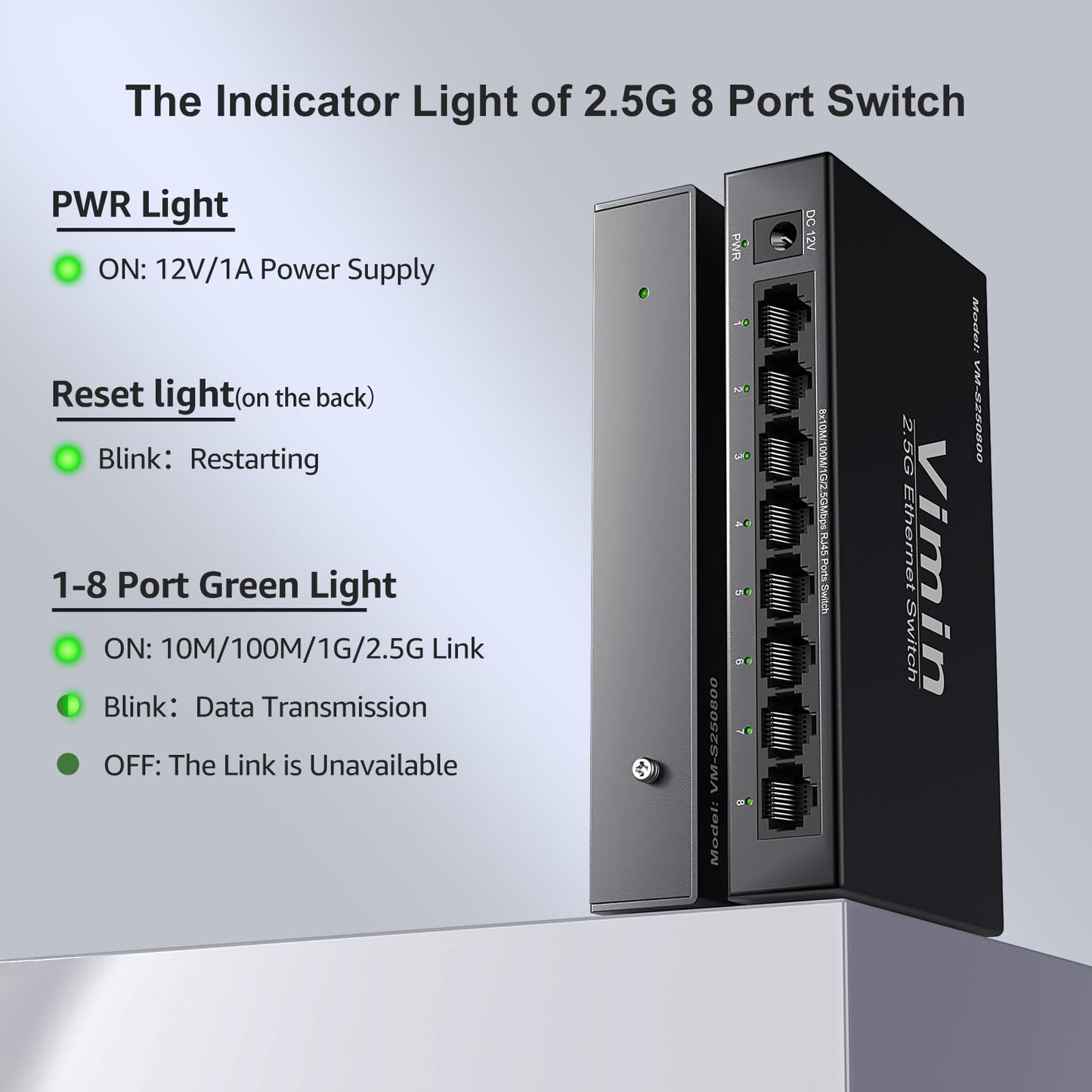 8-Port 2.5G Switch Unmanaged, 8 x 10/100/1000/2500Mbps RJ45 Ports, Plug & Play 2.5G Ethernet Switch, Metal Housing, Desktop/Wall-Mount, for Home