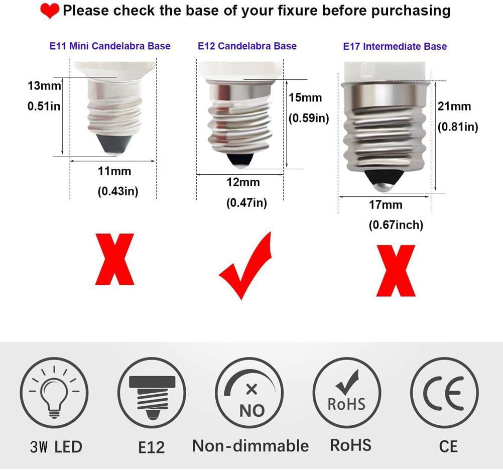 E12 Led Light Bulb 4W Equivalent 40W C7 Replacement Bulbs Clear Type B Candelabra Base Bulbrite Non-Dimmable Daylight White 6000K 5Pack