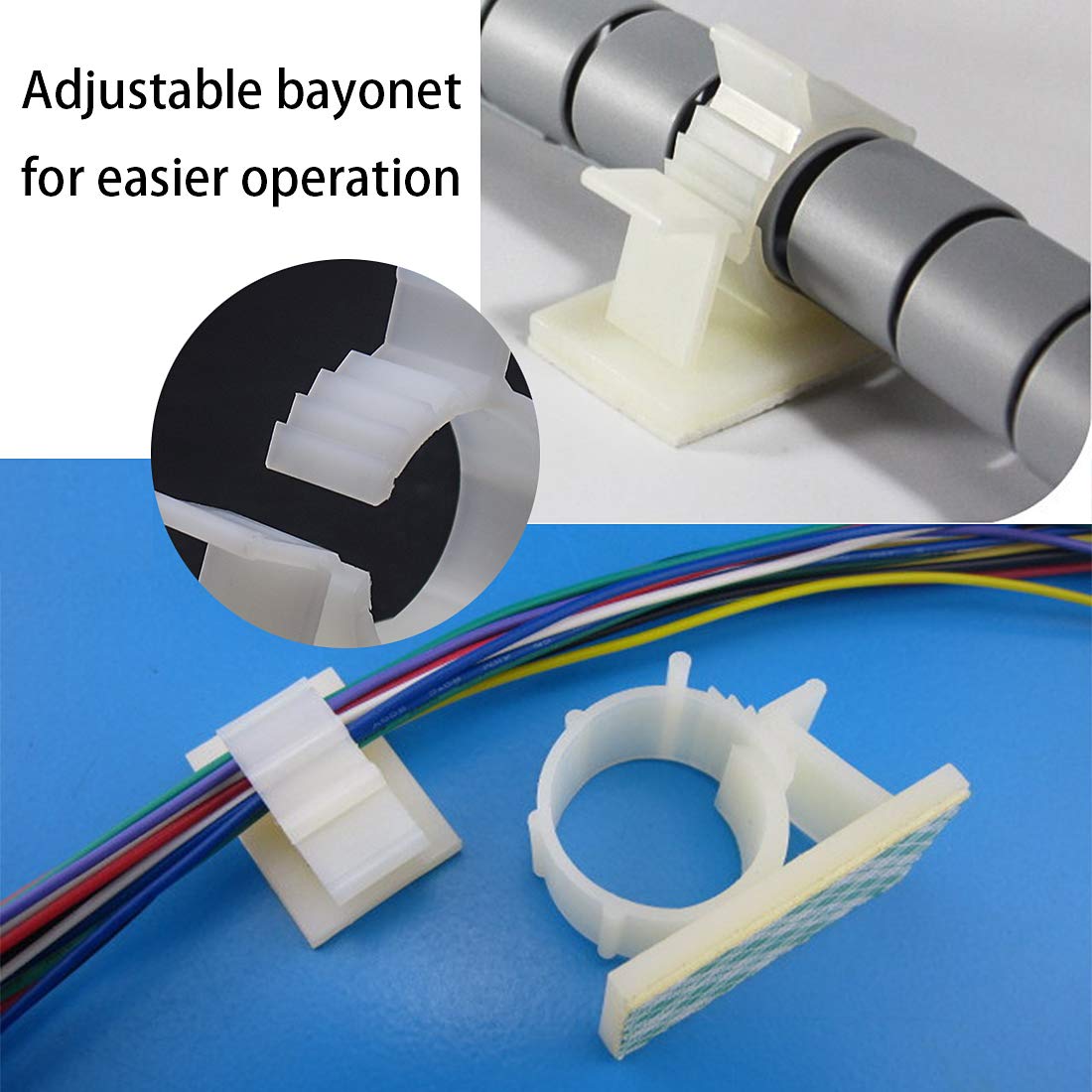 XL Adjustable Cable Clips Adhesive Nylon Wire Clamps, White, 25 Pack