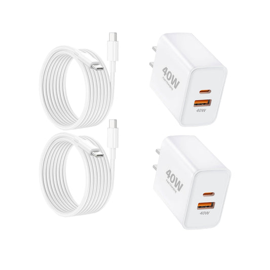 40W Fast Charging kit, 2 Pack wall Charger with USB-C and USB-A Ports and 6-Foot Type-C to Type-C Data Cable, Suitable for iPhone 17/17 Pro/17 Pro