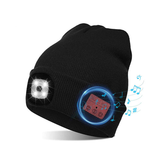 Smerk Bluetooth Beanie Hat with Light, Knitted Musical USB Rechargable LED Headlamp Wireless Headphones Music Cap, Gifts for Men Dad