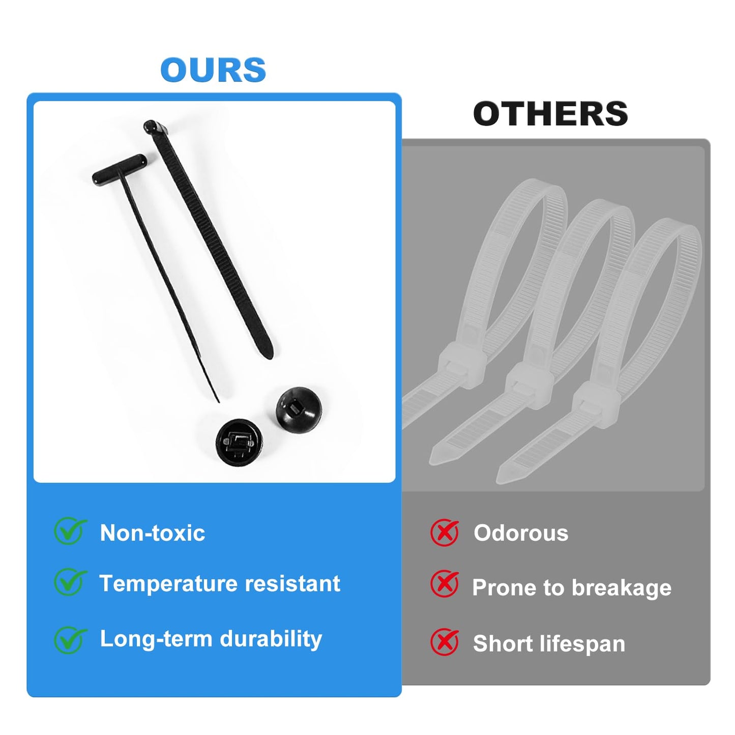 Nylon Universal Cable Tie Buckle T-Style Zip Tie Buckles with Pin & Button, UV-Resistant Cable Tie Buckle Zip Ties for Automotive Repair, Cable