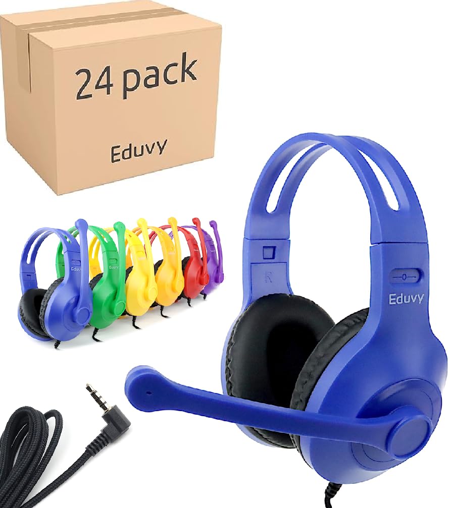 Eduvy Bulk Headphones for Classroom with Microphone, Heavy-Duty School Pack Wired Headphones for Students with Rotating Boom Mic. Teacher Must Haves…