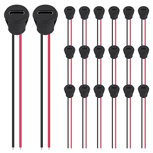 Coliao 20pcs Type-C Female Chassis 2 Pin Direct Crimp USB Female Chassis C Connector Waterproof Jack Female Charging Port 3A USB-C Charger Plug, Black