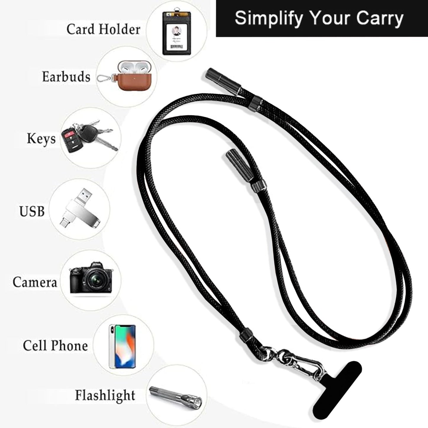 AntoFlash 2-in-1 Phone Lanyard USB-C Charging Cable, 60W Fast Charge Braided Crossbody Phone Strap, Adjustable Anti-Lost USB-C to USB-C Cable