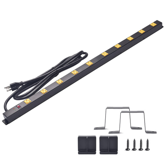 10-Outlet Heavy Duty Power Strip Surge Protector Metal Long Extension Cord 6-Foot, SGS Certified,Black(1000J)…
