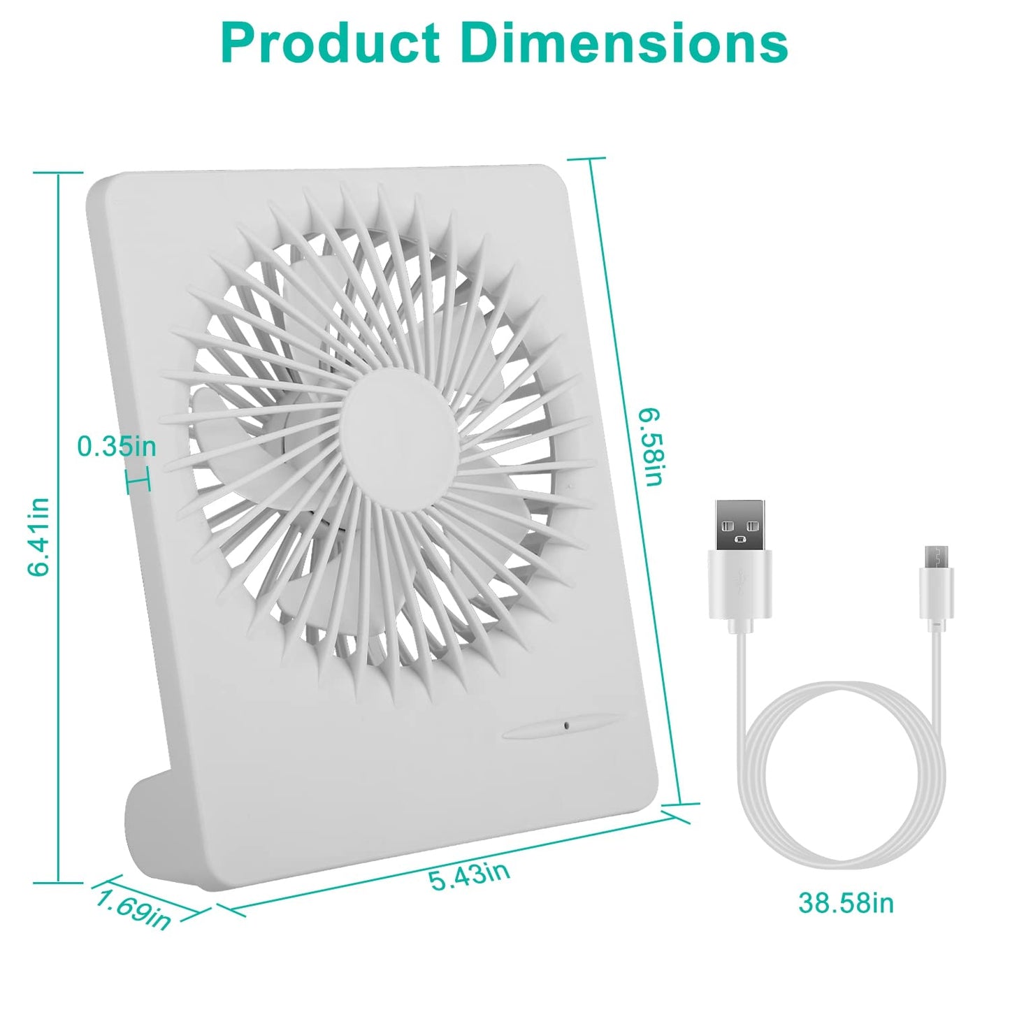 KOCASO 3 Speed Office Air Circulator Fan, 6.58in Desk Fan with 5 Blades, USB Rechargeable Fan, White