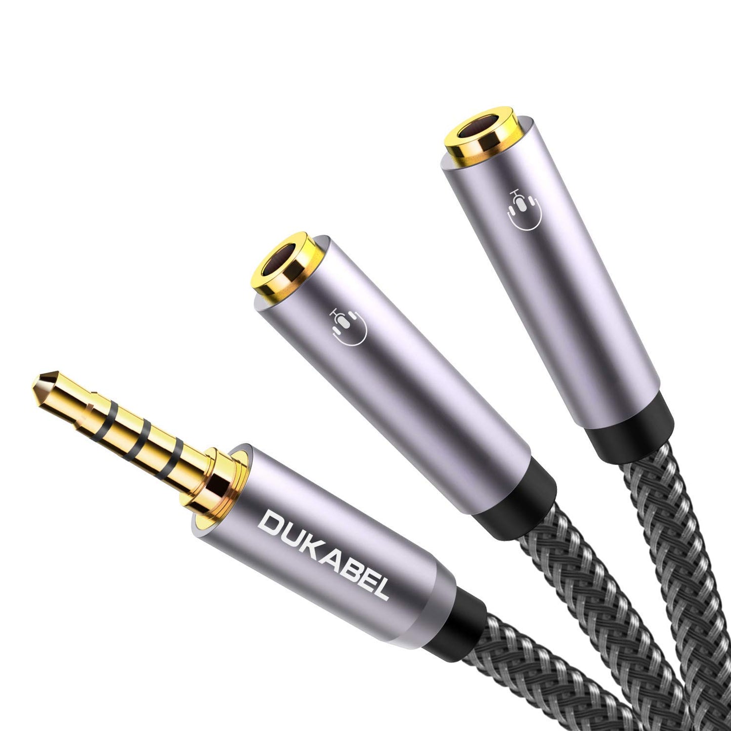 DUKABEL Headphone Splitter, Strong Braided & Gold-Plated 3.5mm Stereo Audio Y Splitter Cable 4-Pole Male to 2-Female Port Audio Stereo Cable Dual