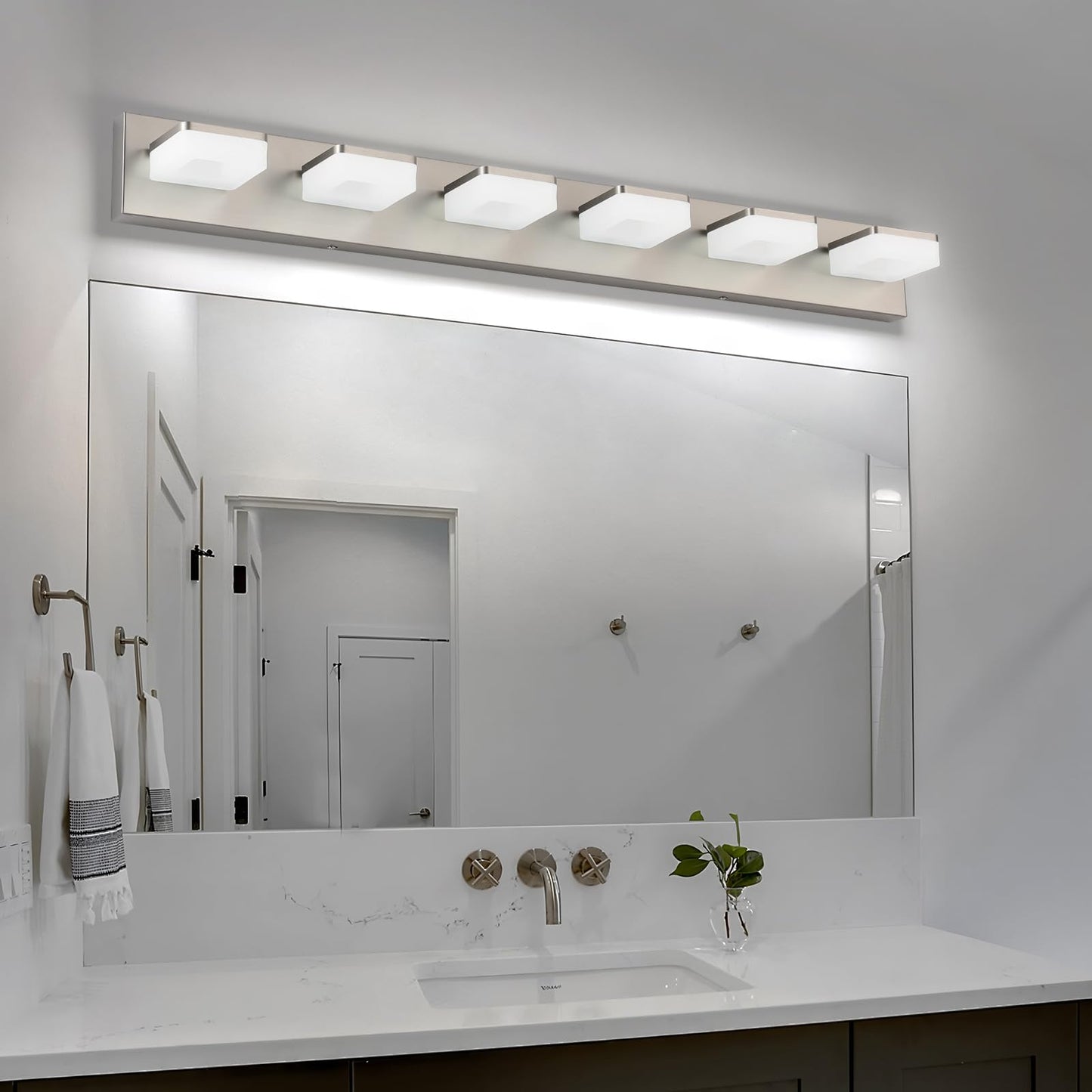 Bicrink Brushed Nickel Vanity Lights for Bathroom 6-Light Vanity Lighting Fixtures for Mirror 39" Adjustable 5500K Modern LED Vanity Light Over