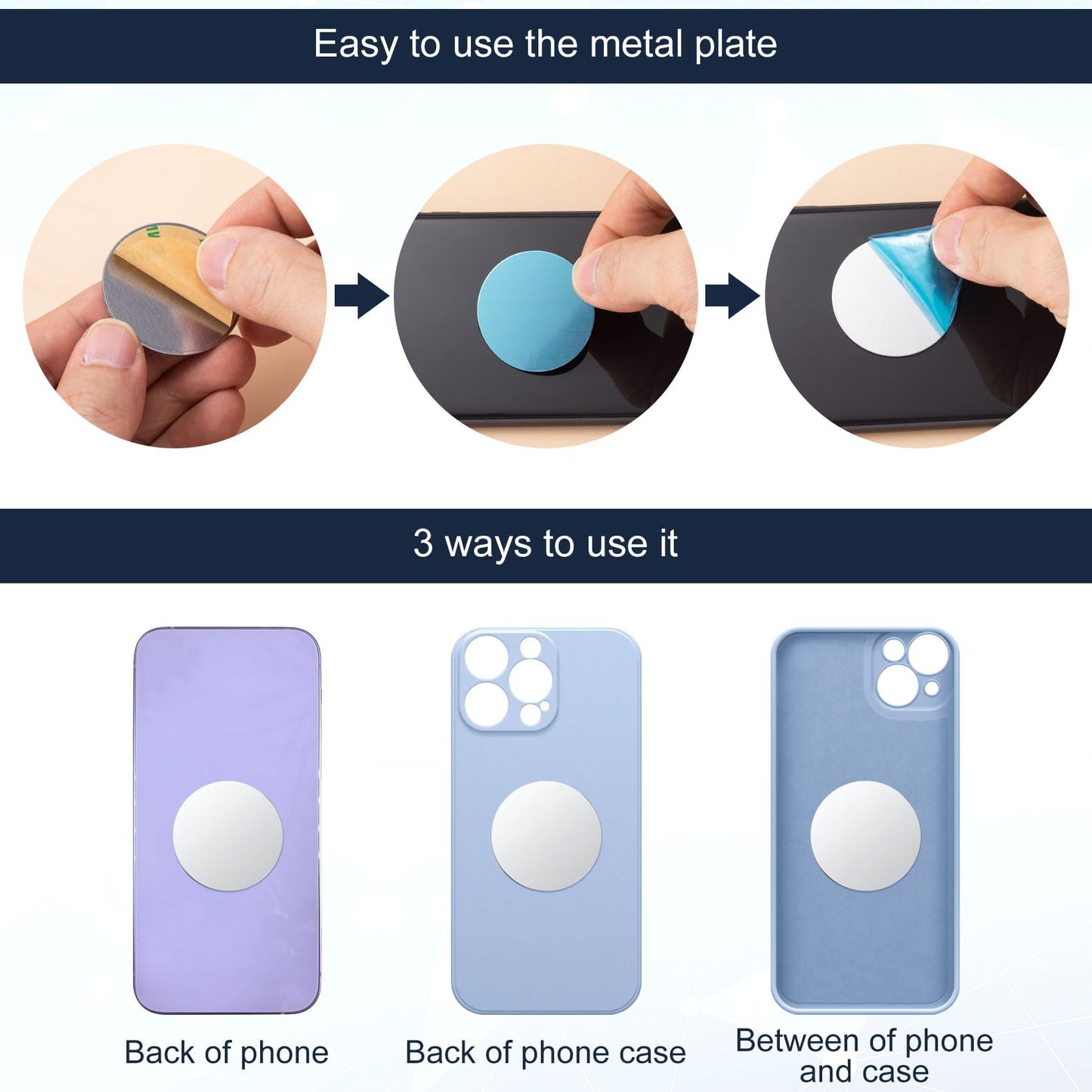 KIKOOD 30pcs 40mm Universal Round Metal Phone Disk for Magnetic Car Phone Holder, Self-Adhesive, Silver