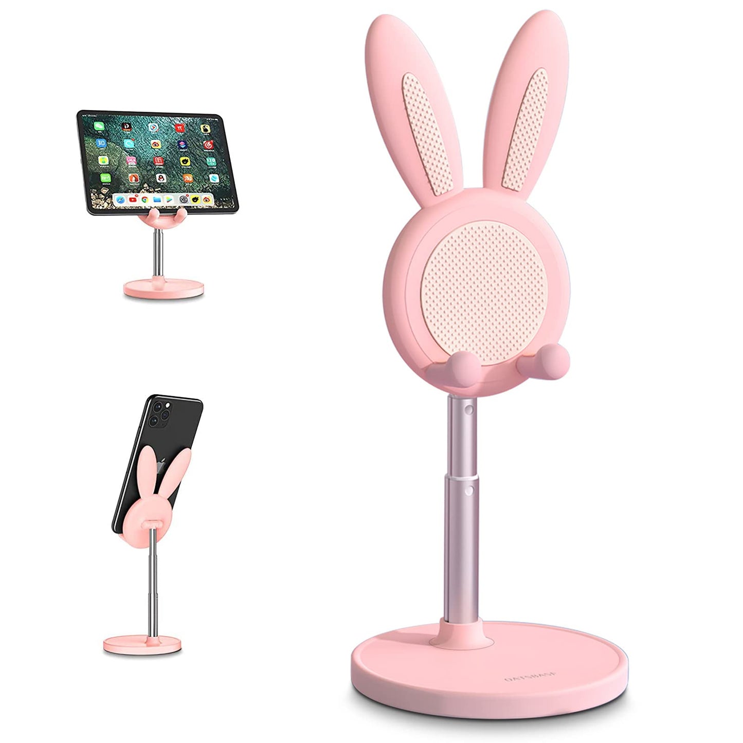 nediea Cell Phone Stand,Angle Height Adjustable Bunny Phone Stand for Desk,Cute Rabbit Phone Holder Stand for Desk, Compatible with All Mobile Phones